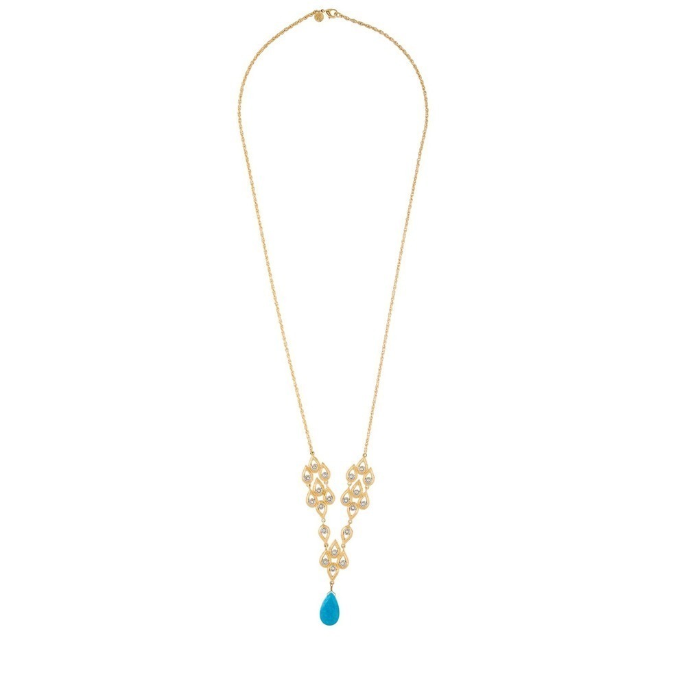 Alexis Bittar Gold Necklace Turquoise Teardrop Pendant Fashion Jewelry‎ Women